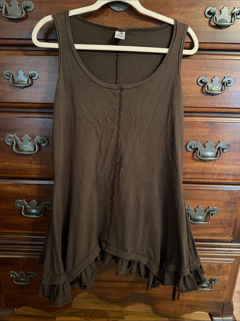 Magdalena Brown Ruffle-Hem Tunic Top